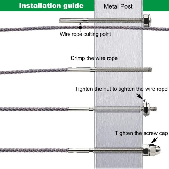 Cable Railing Posts, End Post With Threaded Stud Tension End Fitting - Image 2