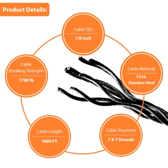 Black Stainless Steel Cable 1/8 - Image 4