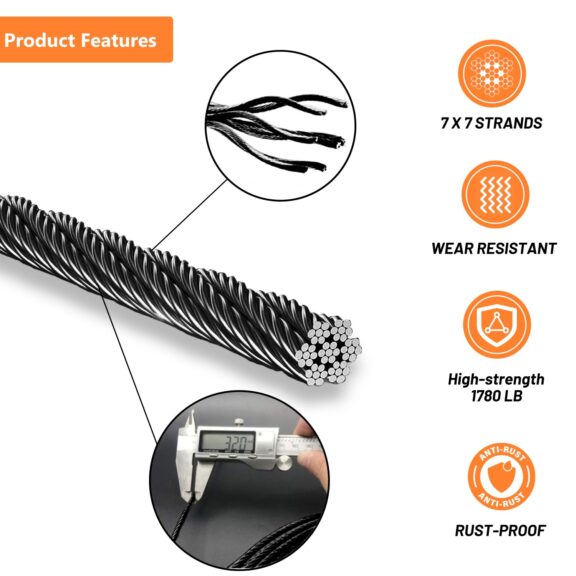 Black Stainless Steel Cable 1/8 - Image 3